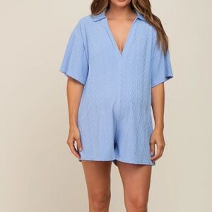 PinkBlush Blue Terry Cloth Collared Maternity Romper S